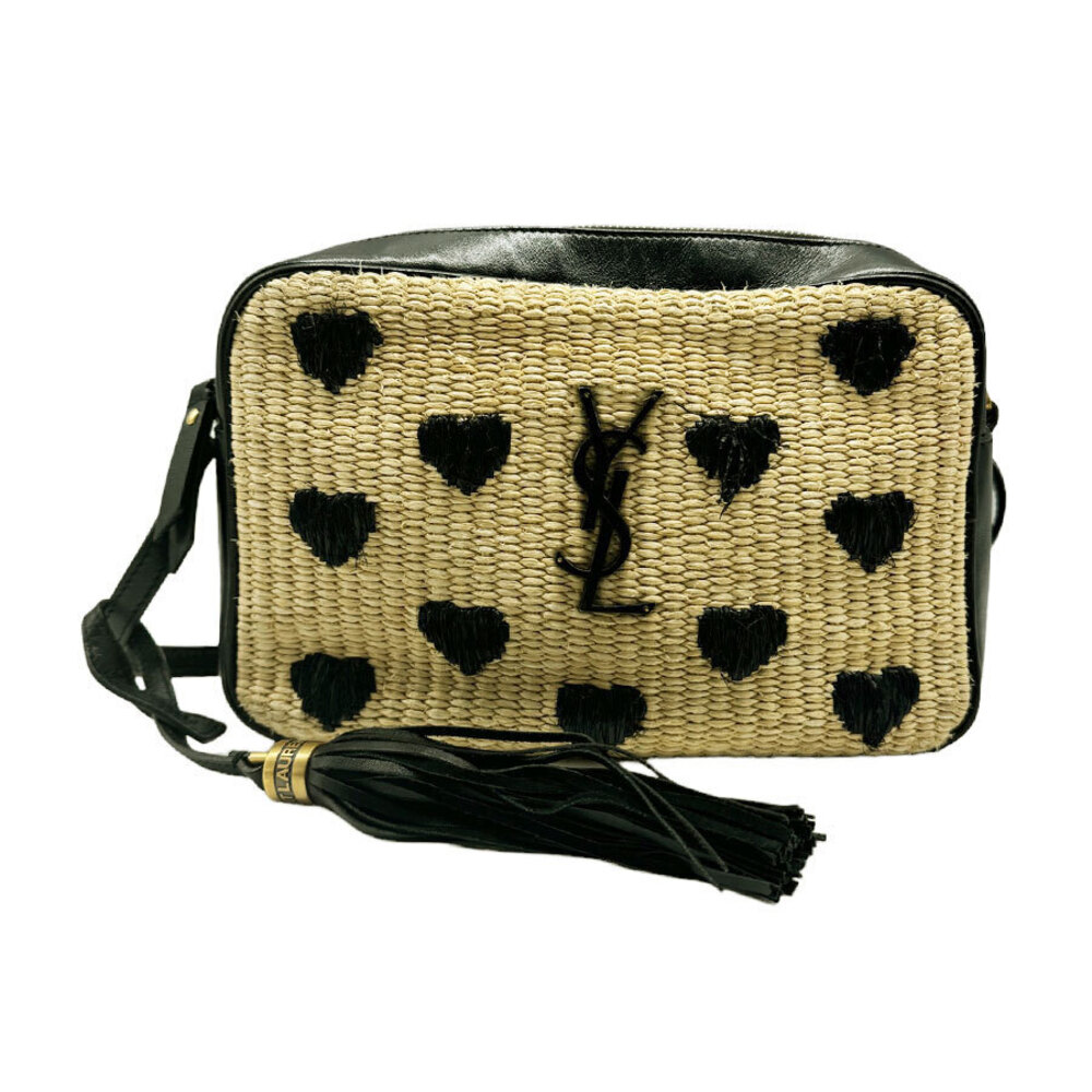 Saint Laurent Crossbody bag raffia leather Beige Cream black